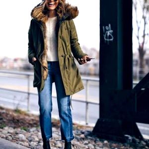 NWT Sherpa-Lined Faux Fur Utility Parka, Army Green